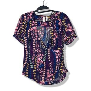 Anthropologie Meadow Rue V Neck Blouse Womens 2 Floral Bohemian Eldoret